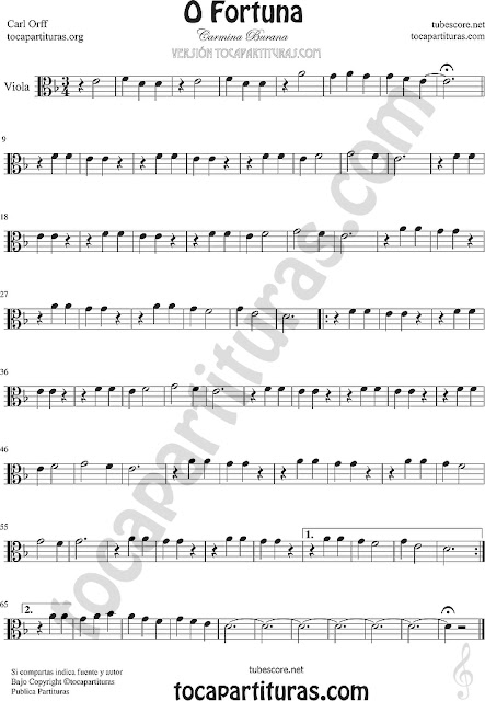  Viola Partitura de O Fortuna de Carmina Burana Sheet Music for Viola Music Score