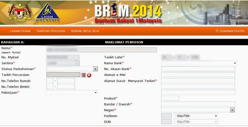Borang pendaftaran permohonan BR1M 3.0 Bantuan Rakyat 