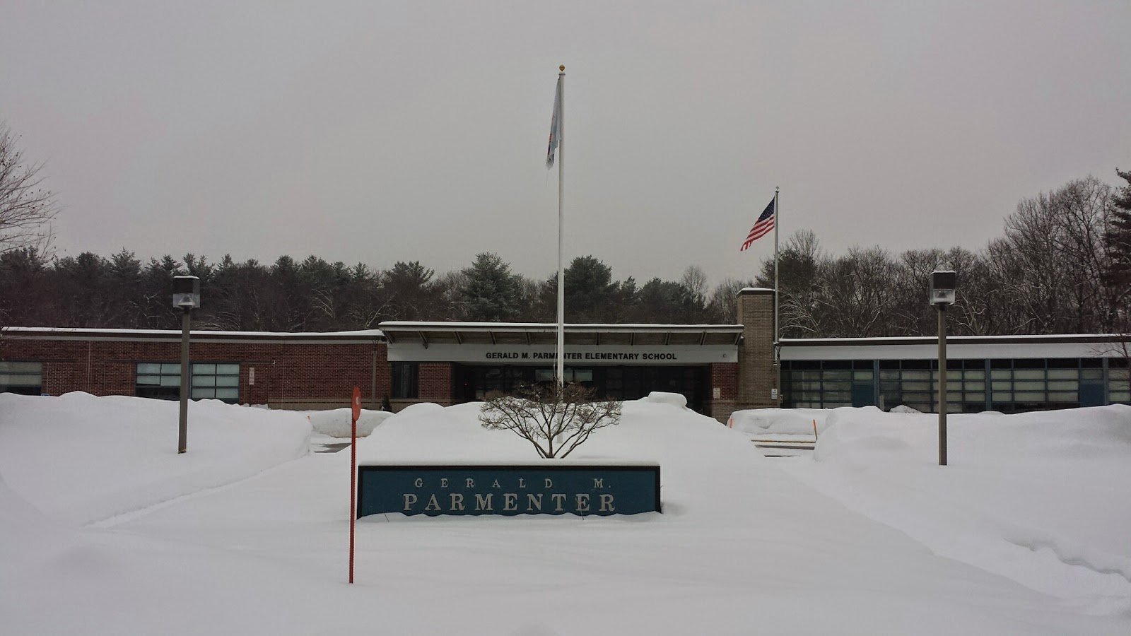 Parmenter Elementary School, in the snow Sunday morning, Feb 8th