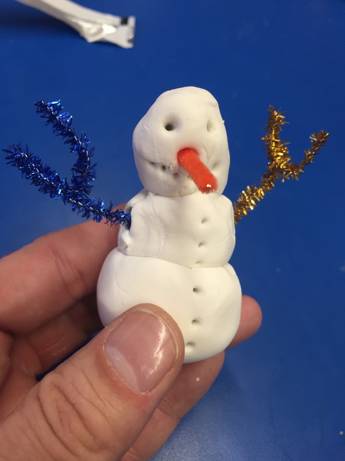 Mr.Hay's Art class Clay Snowman Sculptures
