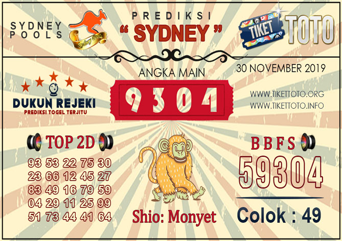Prediksi Togel SYDNEY TIKETTOTO 30 NOVEMBER 2019