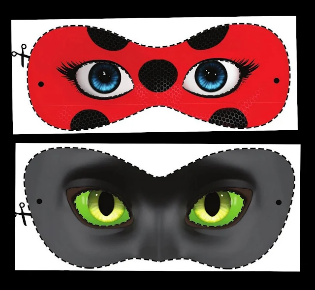 Free Printable Miraculous Ladybug and Cat Noir Masks.