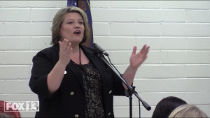 Hildale Mayor Donia Jessop speaks at her swearing-in ceremony. (FOX 13 News)