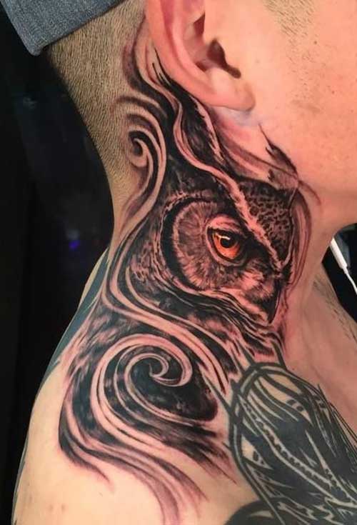 neck owl tattoo man neck owl tattoo man