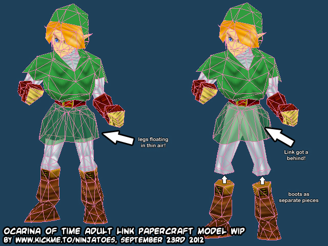 papercraft legend of zelda the ocarina of time menu link wip 3