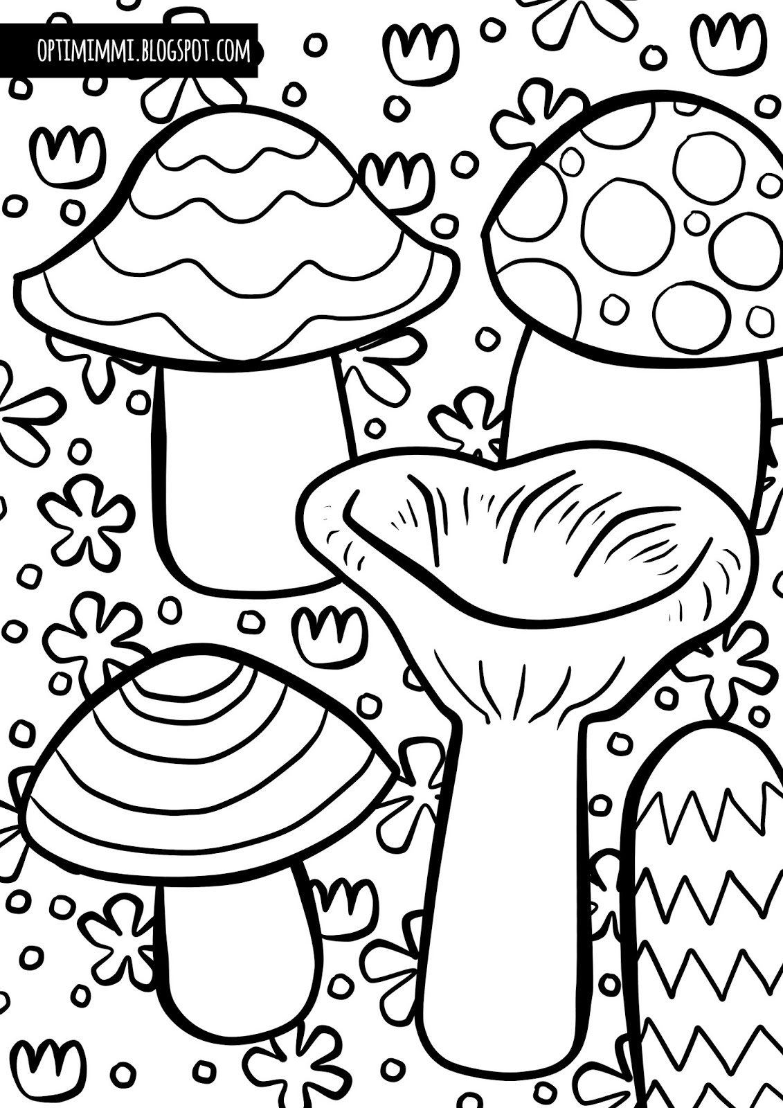 Mushrooms (a coloring page) / Sienet (värityskuva)