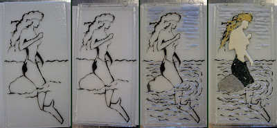 fused glass mermaid sgraffito sgrafitti frit painting layers creation process evolution construction