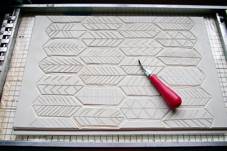 Snap + Tumble linoleum block on the linooscribe