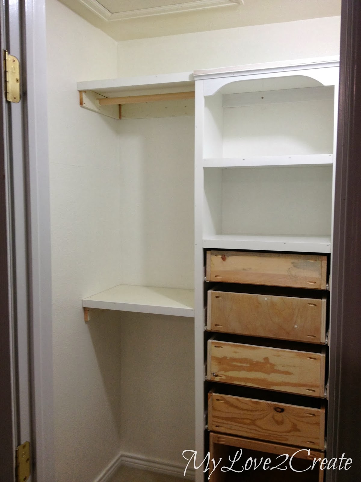 Master Closet Makeover, trim, shelves and rods My Love 2 Create