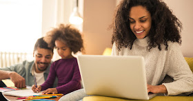 Black woman studying online