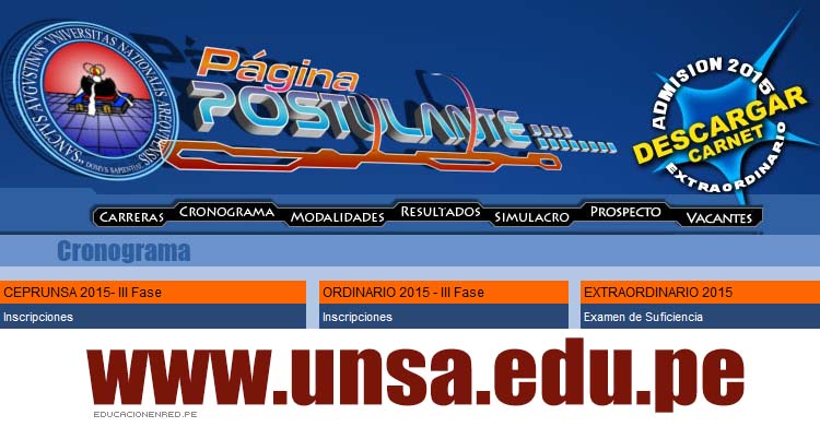 Descargar Carnet UNSA 2015 (Examen General 22 Marzo) PÁGINA DEL POSTULANTE - Arequipa - www.admision.unsa.edu.pe