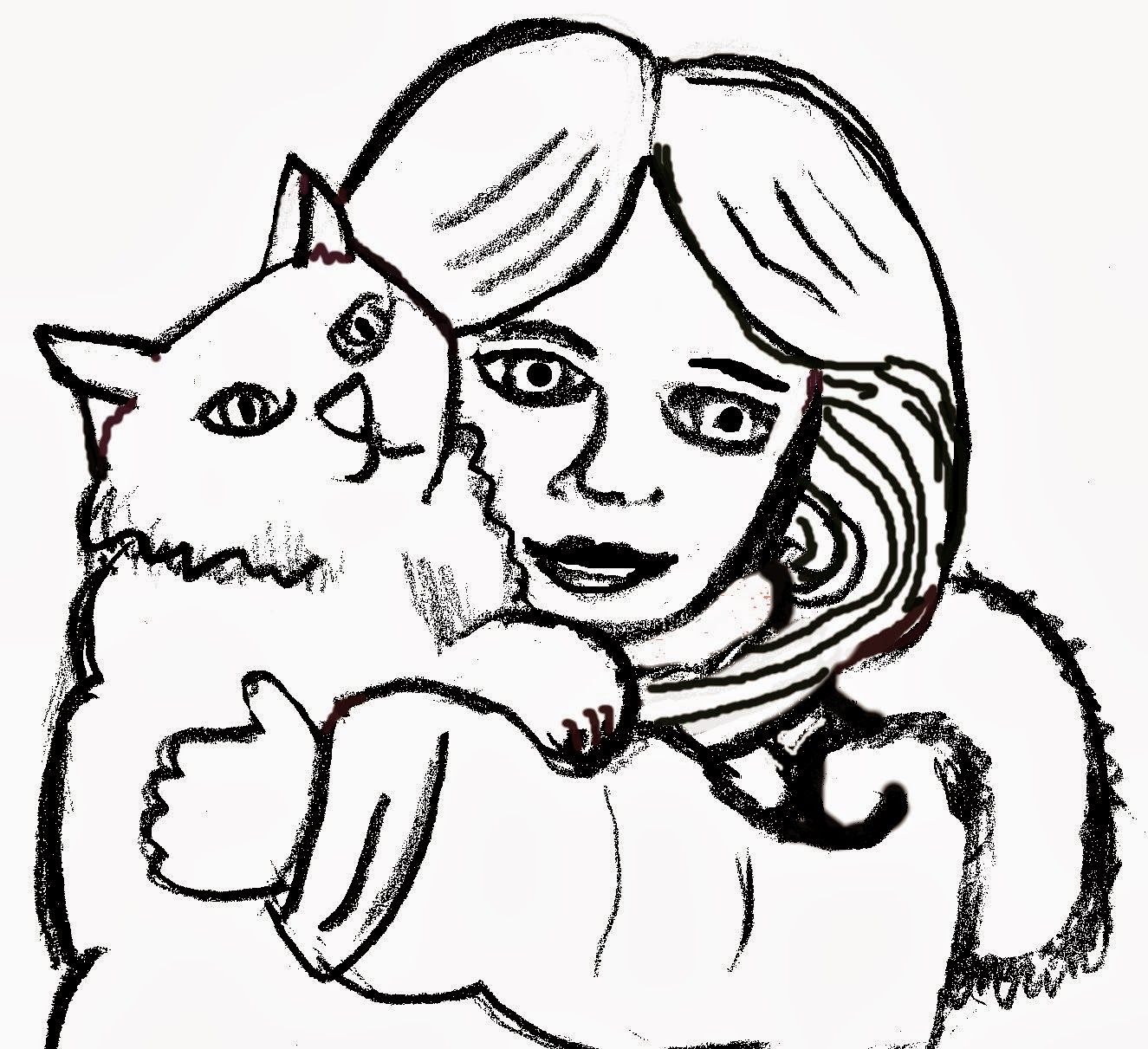 Home Drawn Girl Holding Cat