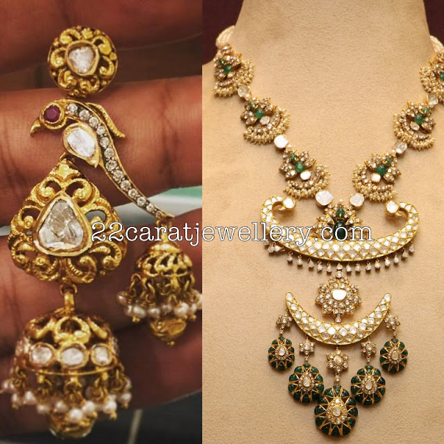Polki Emerald Set Trandy Jhumkas