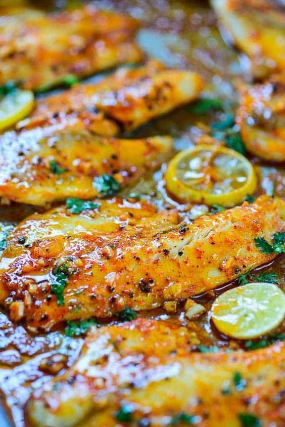Spicy Lemon Garlic Baked Tilapia