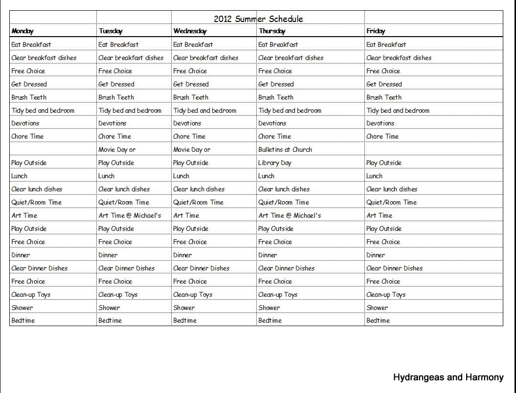 hydrangeas and harmony summer schedules for the kids