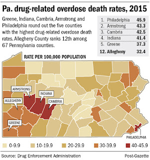 drug pa overdose deaths rural rates highest counties southwestern among state