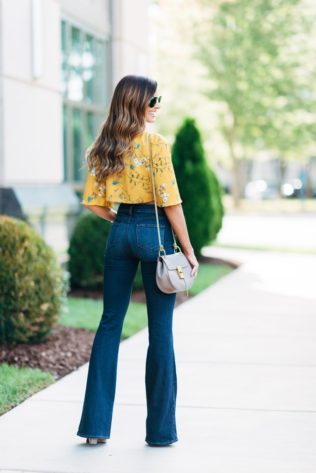 Yellow Crop Top + Flared Jeans - Mumu and Macaroons