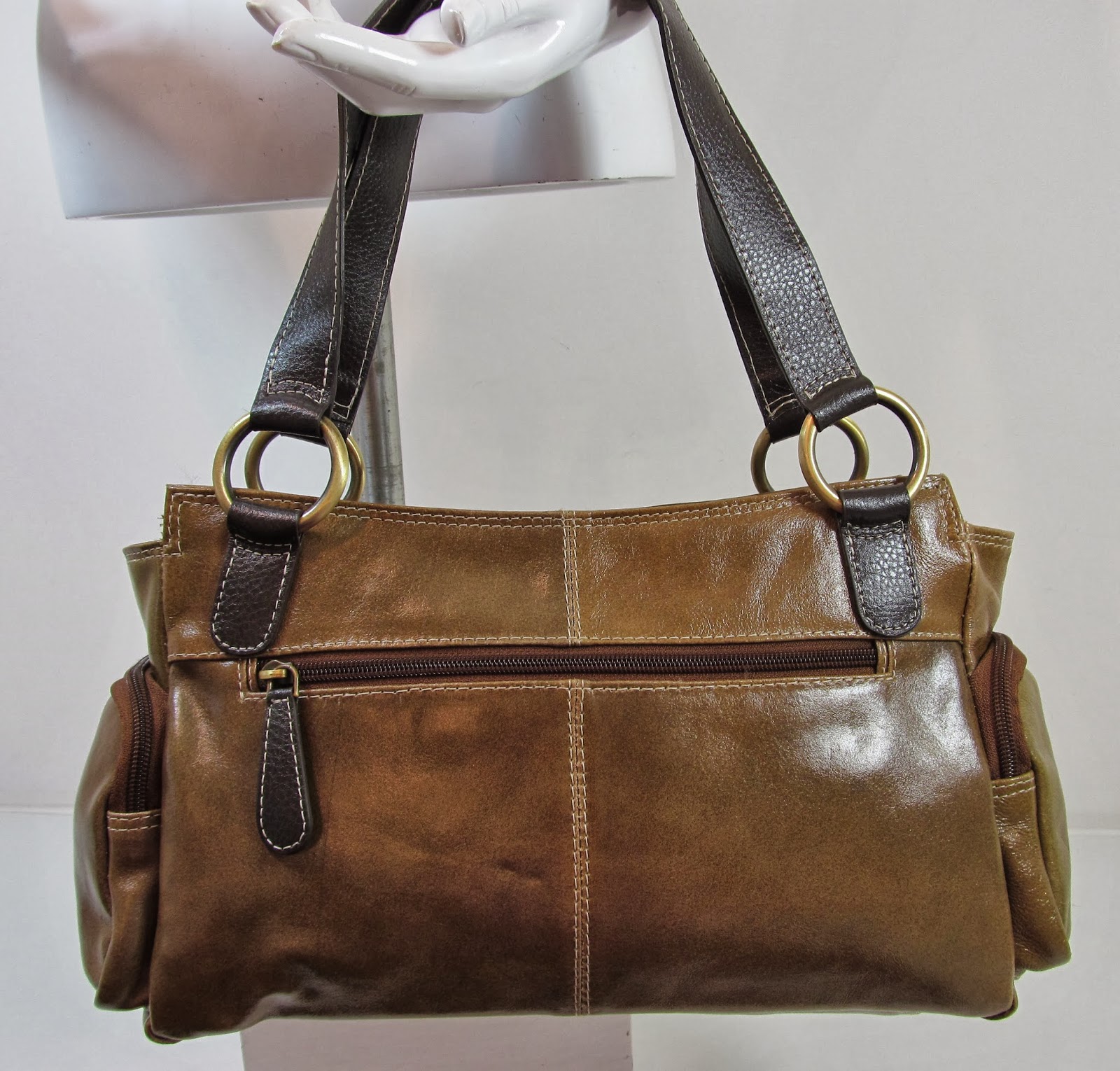 TOMMY & KATE OLIVE BROWN QUALITY THICK LEATHER SHOULDER BAG HANDBAG