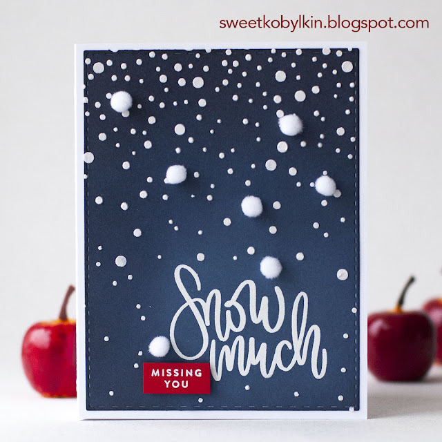 Blue Ombre Winter Card with Pom Poms