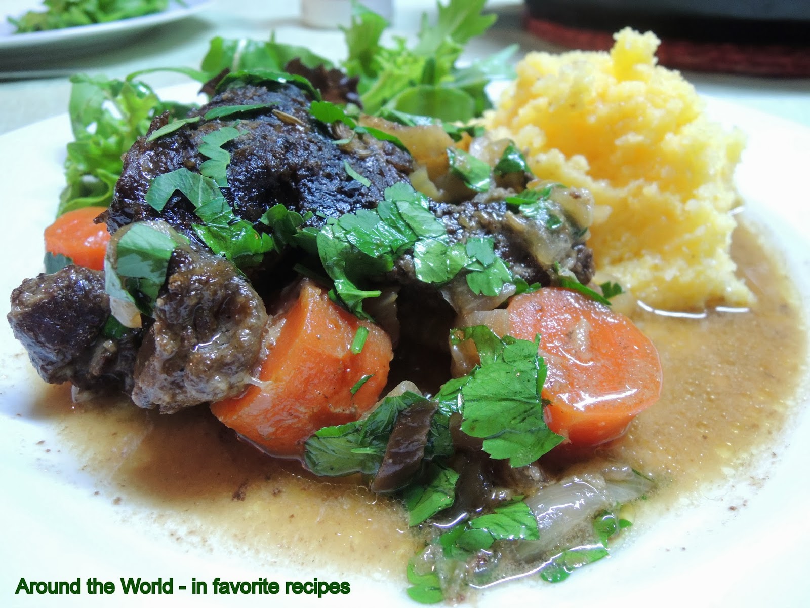 Around the World in favorite recipes Braised Beef cheeks in Verjuice
