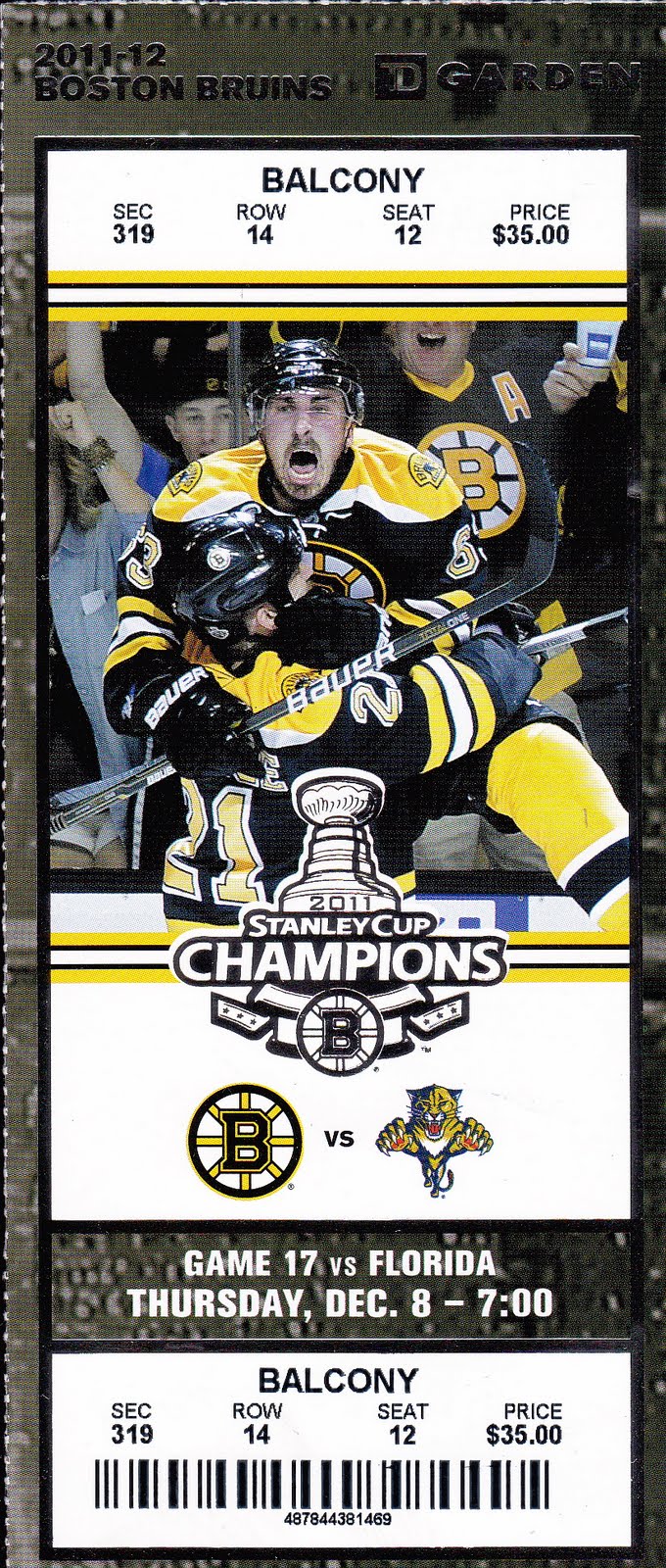 My Life Scanned Bruins Panthers Ticket (12/8/11)