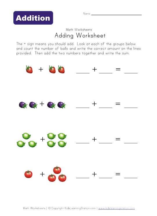 math:Simple Adding Worksheets | روضة العلم للاطفال