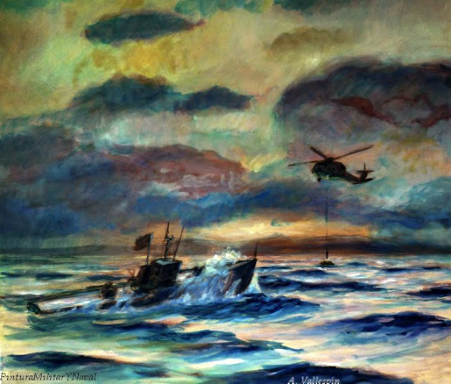 Pintura al óleo de un rescate en el mar segundo boceto 