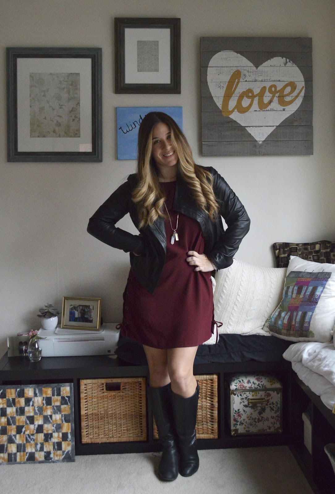 Cupcakes Cashmere Maroon Dress A Leather Jacket Cupcakes Cashmere Maroon Dress A Leather Jacket
