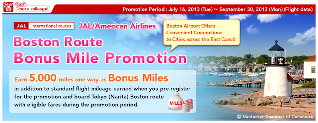 JAL offers 5,000 bonus miles one-way on the Boston route