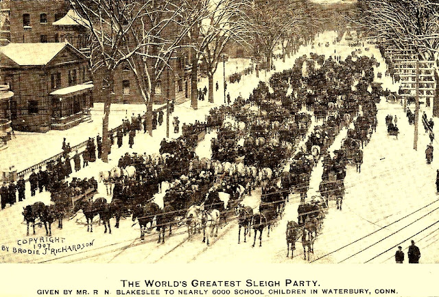 Brodie J. Richardson 1907 photo of sleigh party given to 6,000 children by R.N. Blakeslee