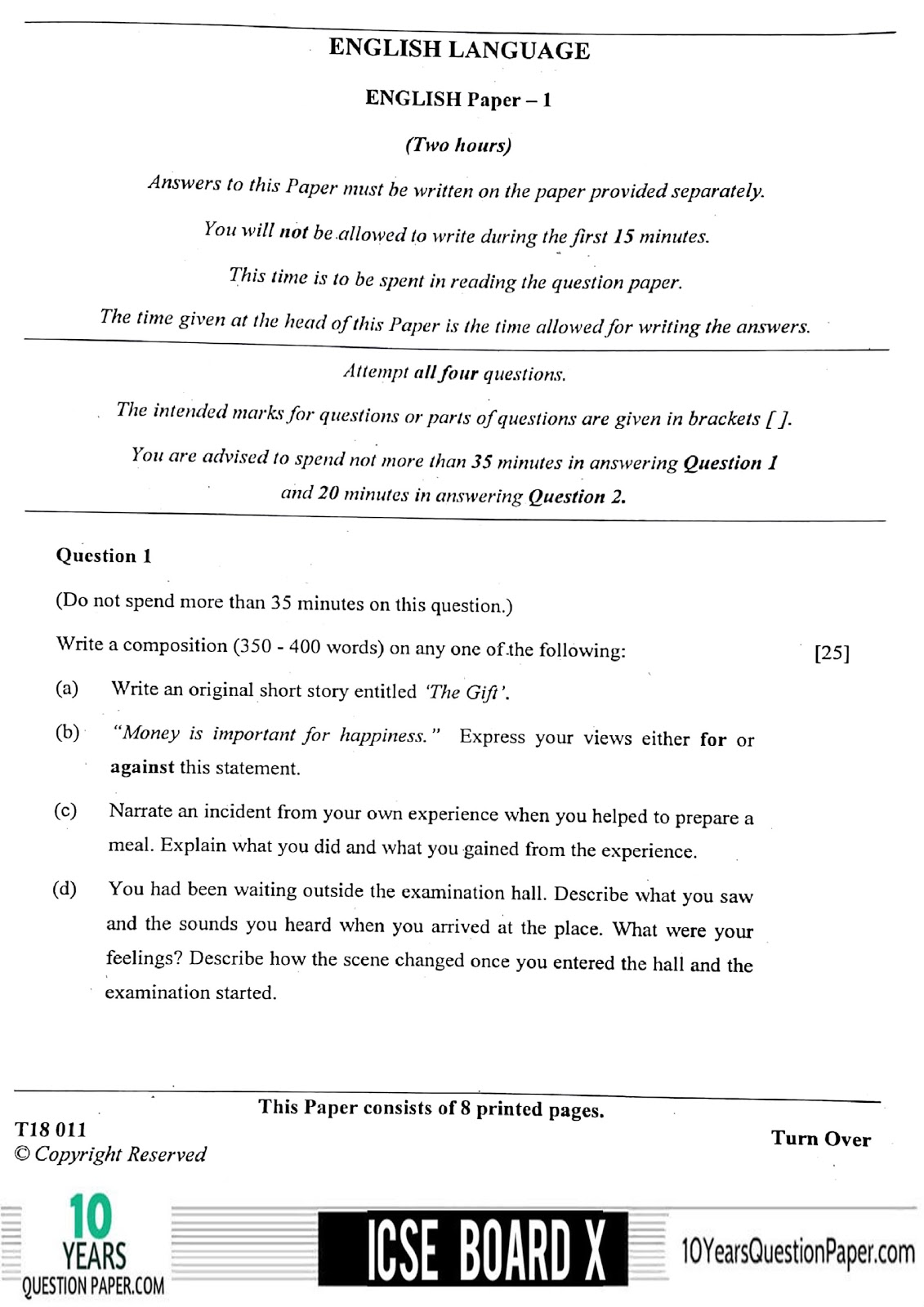 ICSE class 10 English language board question paper Download ICSE Board 2018 English Language Question paper 1 page-01