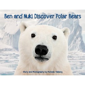 Image of a polar bear with text 'Ben and Nuki discover polar bears' 