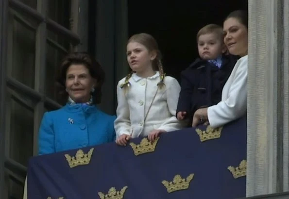 Queen Silvia, Princess Victoria, Princess Estelle, Prince Oscar, Princess Sofia, Prince Alexander, Princess Madeleine and Princess Leonore watched the celebrations