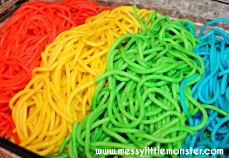  How to dye rainbow spaghetti for sensory play
