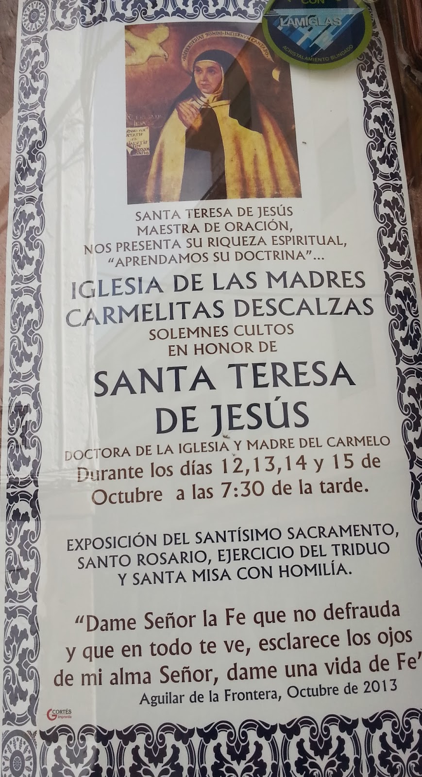 SEMANA SANTA AGUILAR DE LA FRONTERA: Cultos en honor a Santa Teresa de