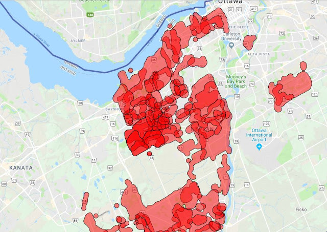 Power Outage map for part of Ottawa retrieved 23 Sep 2018 14h45.
