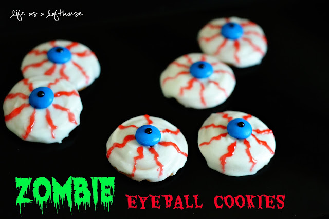 Zombie Eyeball Cookies are an easy Halloween treat that only require 4 ingredients. Life-in-the-Lofthouse.com