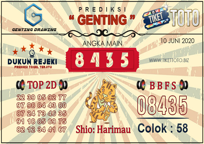 Prediksi Togel GENTING DRAWING TIKETTOTO 10 JUNI 2020