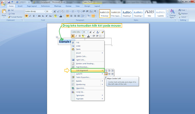 Cara mengatur posisi teks pada tabel microsoft word Cara mengatur posisi teks pada tabel microsoft word