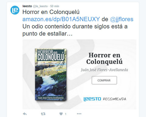 Leesto recomendó mi libro Horror en Colonquelú en Twitter