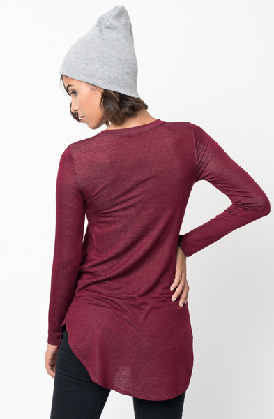 Shop for Burdgundy Crew Neck Terry Long Sleeved Tunic New Colors $42 on caralase.com