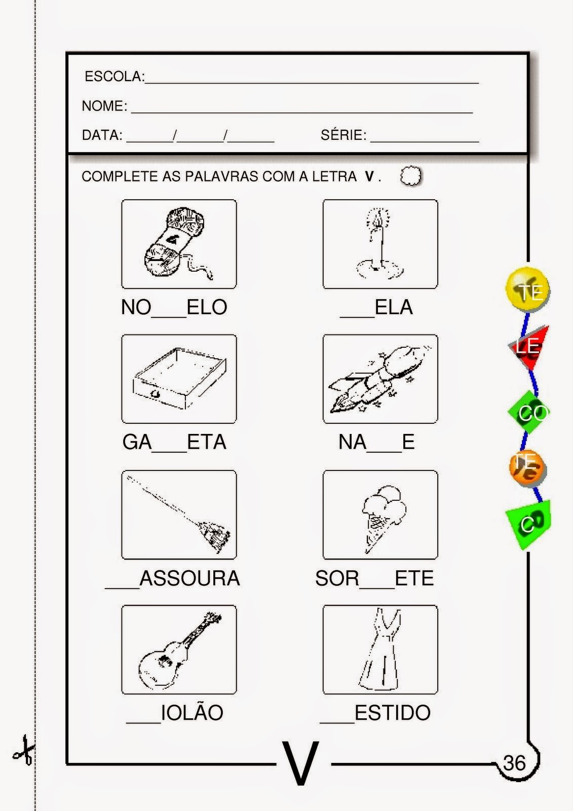 Atividades com a letra V para Alfabetização Atividades com a letra V para Alfabetização