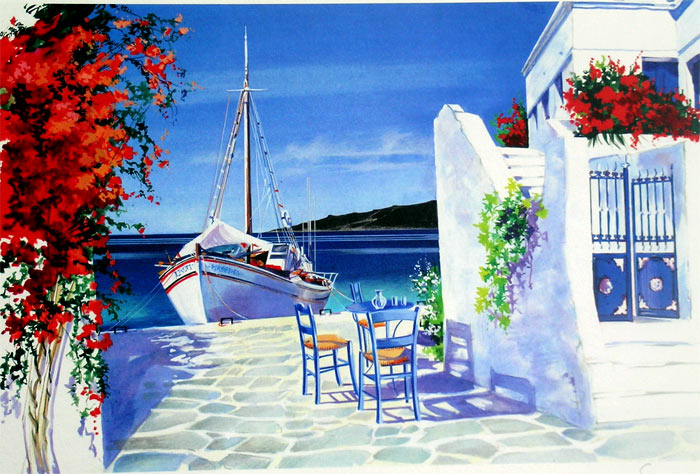 André Savy | French Landscape painter | Santorini Walkway - Greek islands 