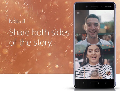 Nokia 8 dual sight mode Nokia 8 comes with dual sight mode enable using front and back camera simultaneously