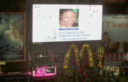 My face in NYC Times Square for Dove's 'Living Skin' Ad Campaign. My head was blown up 7880 Sq.ft!