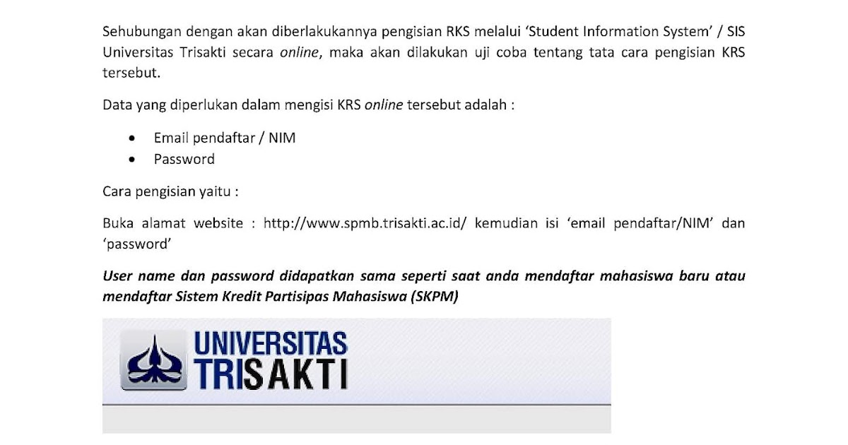 Psppd Fk Usakti Tata Cara Pengisian Krs Online Mahasiswa Pspd