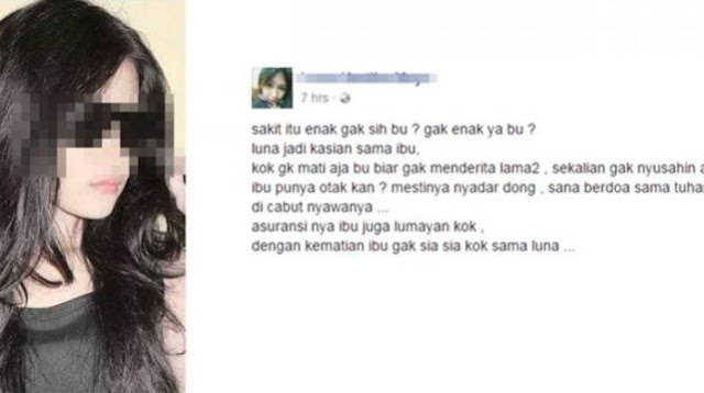 Heboh di FB, Status ABG Luna Kartika Doakan Ibunya Yang Sakit Segera Meninggal Bikin Netizen Darah Tinggi !
