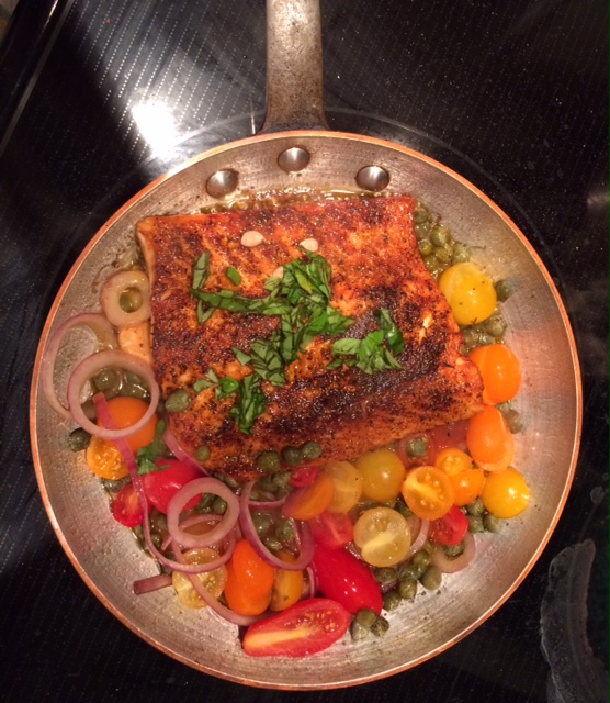 Beautiful Downtown Portland Wild Salmon with cherry tomatoes & capers