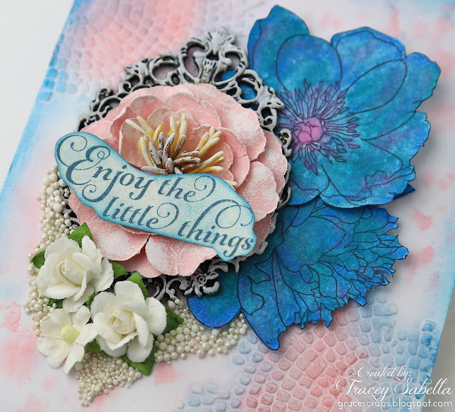 DIY Watercolor Flowers with Distress Crayons, Tim Holtz Flower Garden Stamps, Distress Watercolor Cardstock, Prills, Prima Flowers