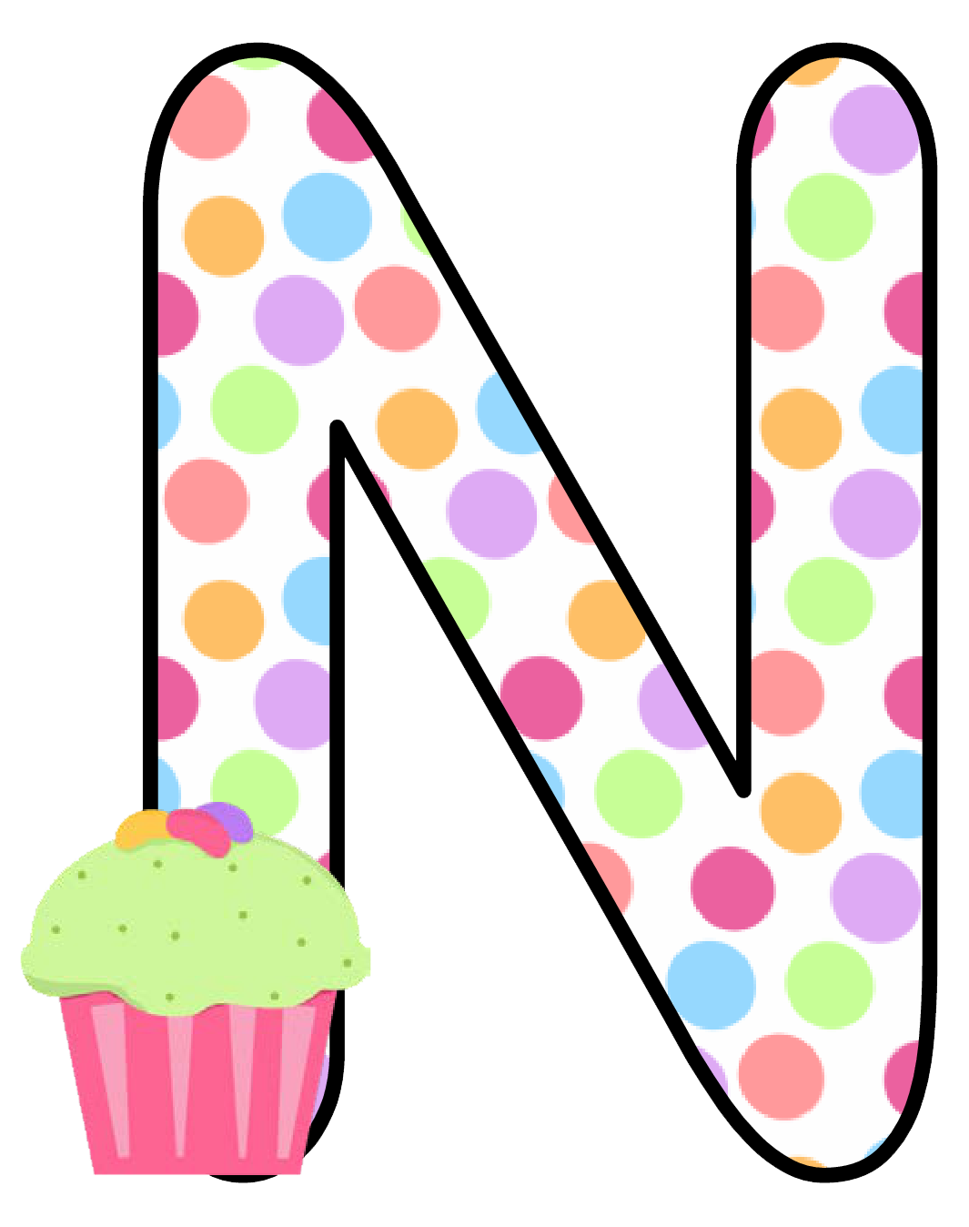 Abecedario con Lunares de Colores y Cupcakes. Alphabet with Colored